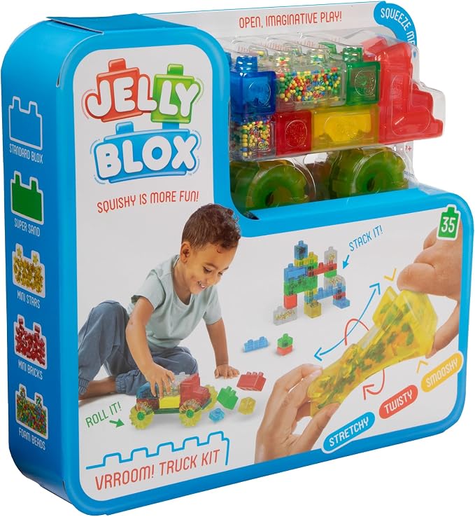 Jelly Blox Vrroom! Truck Kit Includes 35 Blocks, Toddler & Preschool | Building Blocks Kids Can Squeeze, Stretch, Squish | MESH ACCREDITED | Safety Tested Ouch-Free | Sensory Play Toy Ages 2+