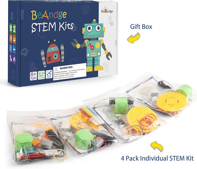 4-Pack STEM Doodling Robot Kits, Bulk Craft STEM Toys for Kids 8-13 | Robotics Science Building Kits for Kids 8-12, Classroom Activities & Science Experiments, DIY Project for Boys Girls Gifts