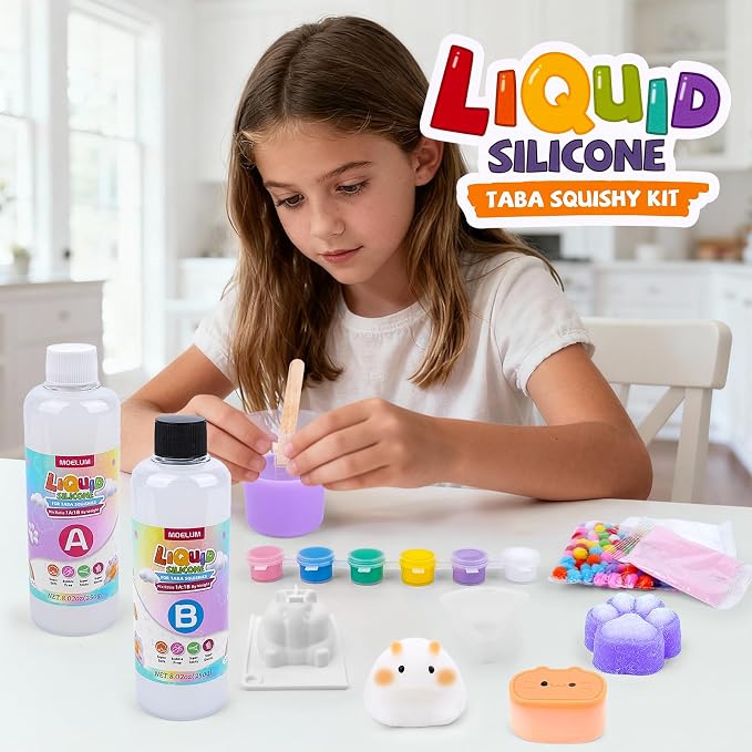 Taba Squishy Making Kit, DIY Taba Squishy Kit, 18oz Liquid Silicone | with 6 Silicone Molds, Bubble-Free Liquid Silicone, Fast 2-3H Cure with Easy Guide, Ultimate Craft Gift for Beginners