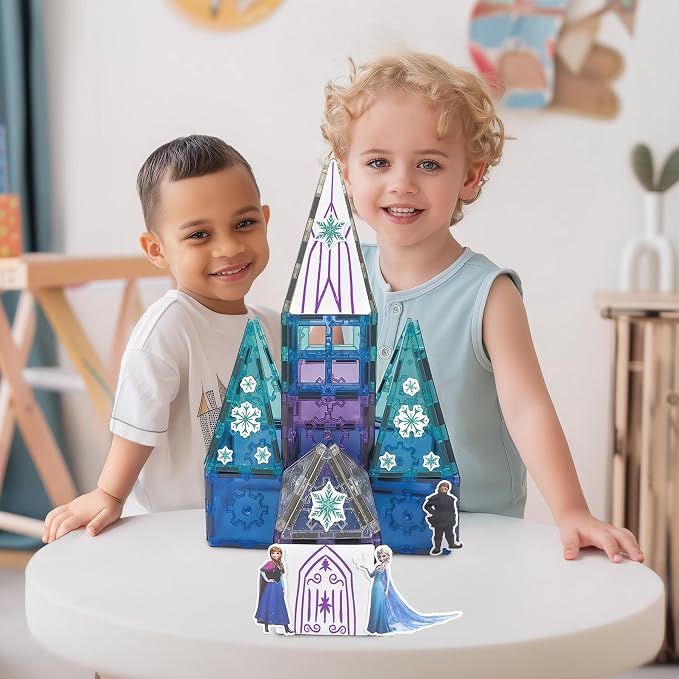 Tytan Toys Disney Frozen Magnetic Tiles Princess Castle - 41-Piece STEAM Building Set with Glitter Tiles & Elsa, Anna, Olaf Stickers - Educational Frozen Toys for Girls Age 3-4+