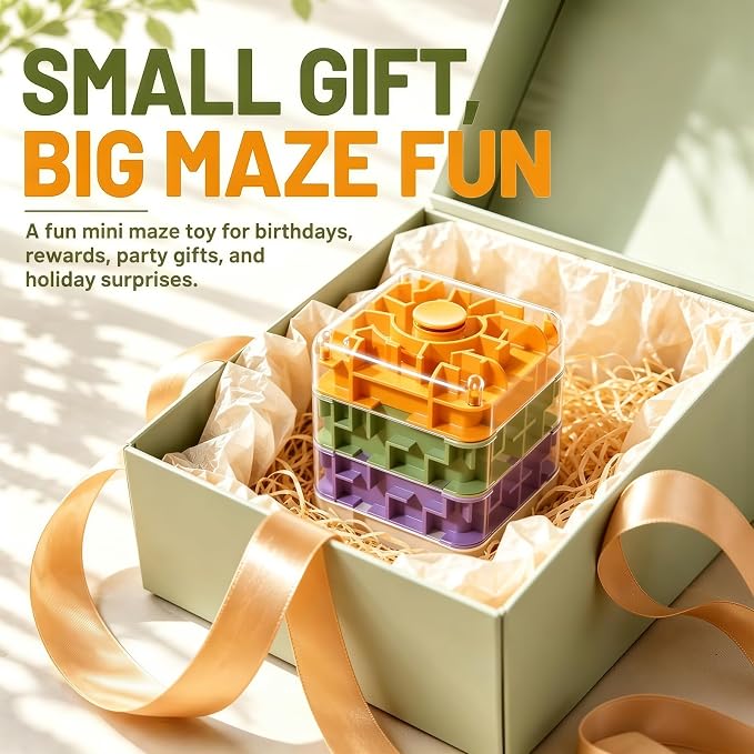4 Layer 2 in 1 3D Rolling Ball Maze Cube, Kids Fidget Spinning Toys | Fidget Toy and Stress Toy, 3D Brain Teaser Puzzle Game Portable Activity Toy Birthday Gifts for Kids Ages 3-7+ Boys Girls