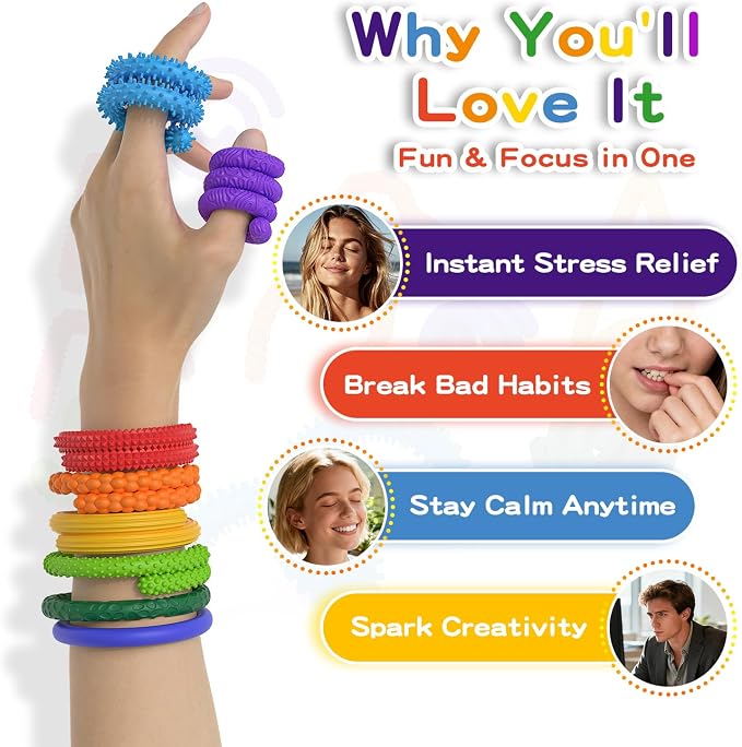 Tactile Sensory Toys Autism, 8PCS Stress Fidget Toys for Anxiety Relief | 8 Colors and 8 Textures, Stretchy Noodles for Classroom Travel