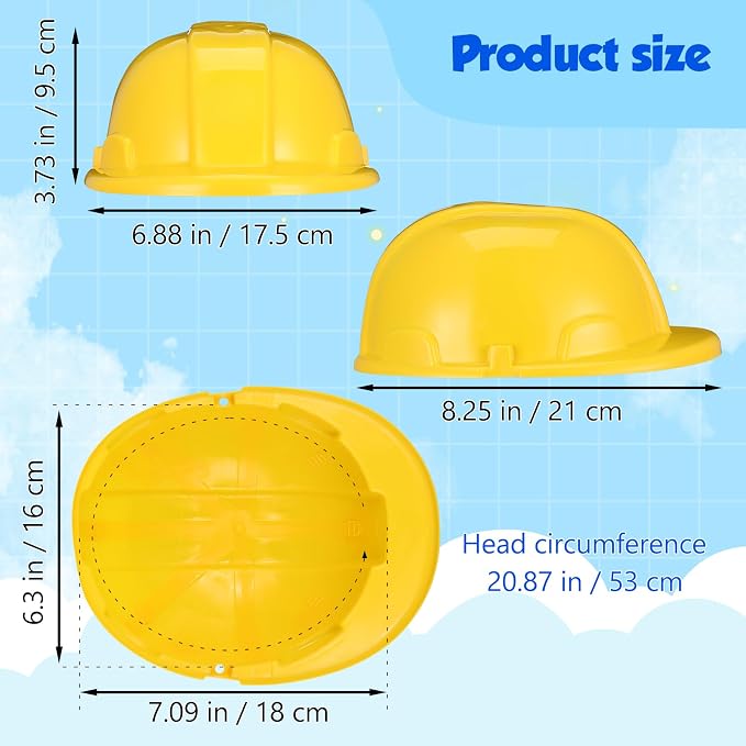 2pcs Kids Construction Hat Yellow Plastic: 8.26 Inch Hard Hats Worker Helmets for Kids Pretend Role Play Themed Parties Dress up and Fun
