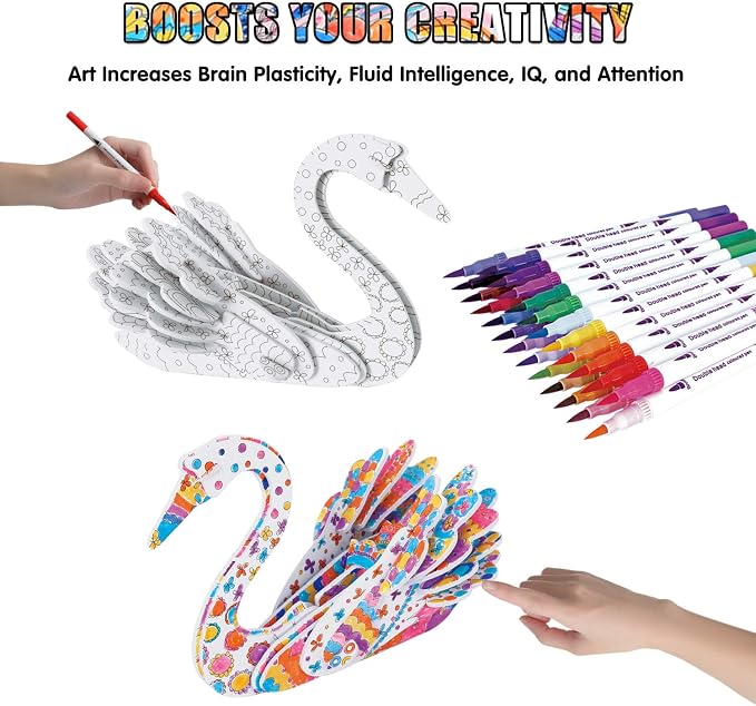 BEARUN 3D Coloring Puzzle Set, Arts and Crafts for Girls and Boys Age 6 7 8 9 10 11 12 Year Old, Fun Educational Painting Crafts Kit with Supplies for Kids, Birthday Toy Gift for Kids