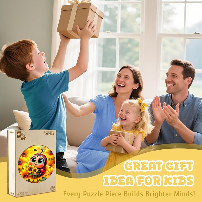 Animal Wooden Puzzles for Kids - Sunflower Ladybug | 50 Piece Puzzles for Kids Ages 6-8, Kids Puzzles with Unique Animal Shapes, Round Gift for Girls and Boys (11.4 * 11.4 in)