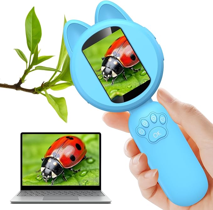 Leipan Magnifying Glass for Kids, 100X 2 LCD Scrren Handheld Microscope | Kids Magnifer with 8 LED Lights, Christmas Birthday Gifts for Children