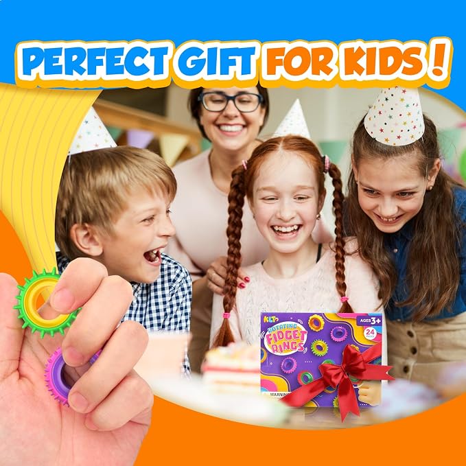 Fidget Toys Sensory Rings for Kids: 48 Pack Goodie Bags Stuffers for Kids - Quiet Stress Toys for Autism Calming - Fun Fidgets for Classroom Prizes Stocking Stuffers