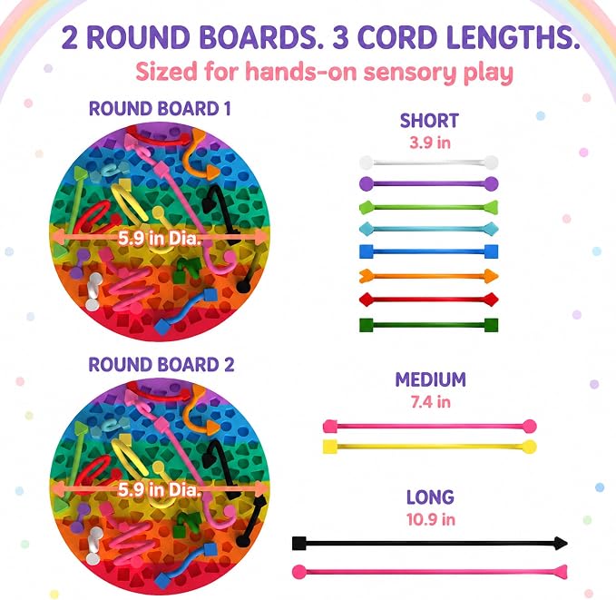 2 Pack Sensory Activity Board, Stress Relief Silicone Quiet Toddler Sensory Toy, Silicone Sensory Activity Board, ADHD & Autism Sensory Toys for Kids & Adults |with a Travel Bag & 24 Strin(C)
