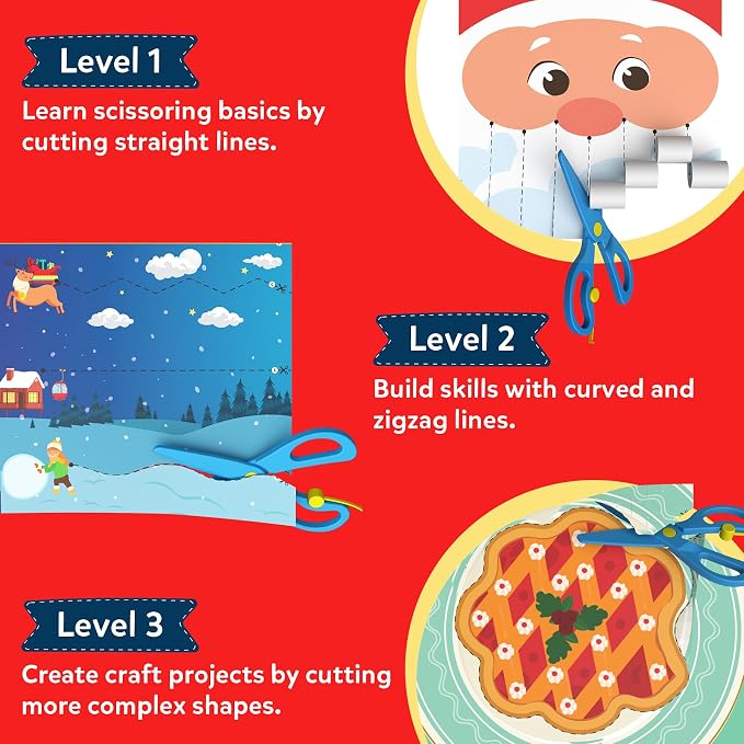 Skillmatics Snip Snip Christmas, Gift for Kids, Scissor Skills, Felt Craft | Preschool Activity Book, Safety Scissors, Fine Motor Skills, Learning Toy, Stocking Stuffers, Toddlers, Ages 3, 4, 5, 6
