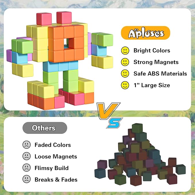 Apluses Magnetic Blocks for Kids Toys, Magnetic Building Cubes Toy for Sensory STEM Autism Education Preschool, Magnet Toys for 3 4 5 6 Year Old, Birthday Gifts Games for Boys Girls