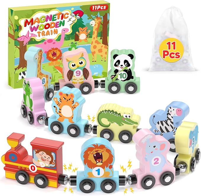11 Pcs Magnetic Train Set Montessori Toy for Toddler, Animal Birthday Gifts | Montessori Toy, Toddler Toy 2-3, Boys Girls Birthday Gifts, Preschool Learning Toy, Wooden Sensory Toys, Toddler Activities