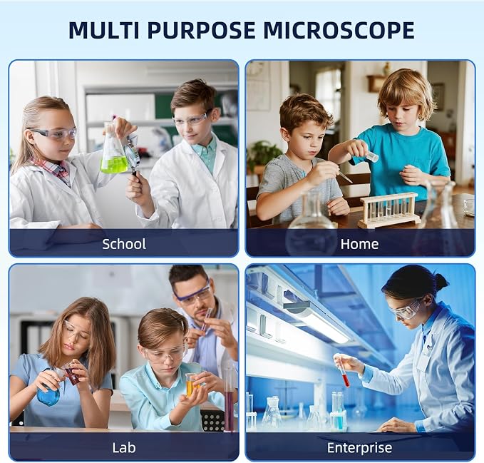 40-2000X Compound Microscope for Kids Adults Beginners | Lightweight Metal-Made / LED Light / Prepared Slide Kit and Storage Case Included / for Science Explore Education Gift