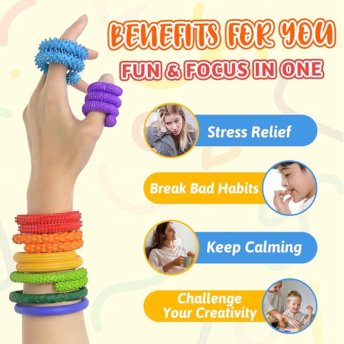 8 Pack Fidget Toys Sensory Sticks for Kids, Quiet Fidgets for Classroom Unique Textured Calming Travel Toys, Stress Relief Autism Sensory Room Must Haves, Stocking Stuffers