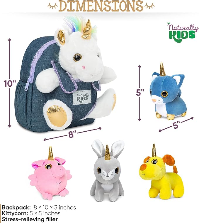 Naturally KIDS Toddler Unicorn Backpack w Plush Unicorn Toys for Kids 2-5 | Unicorn Gifts for Kids 2-6 Gift-Ready Box, Birthday Gifts for 2 3 4 5 6 Year Old Girls, Boys