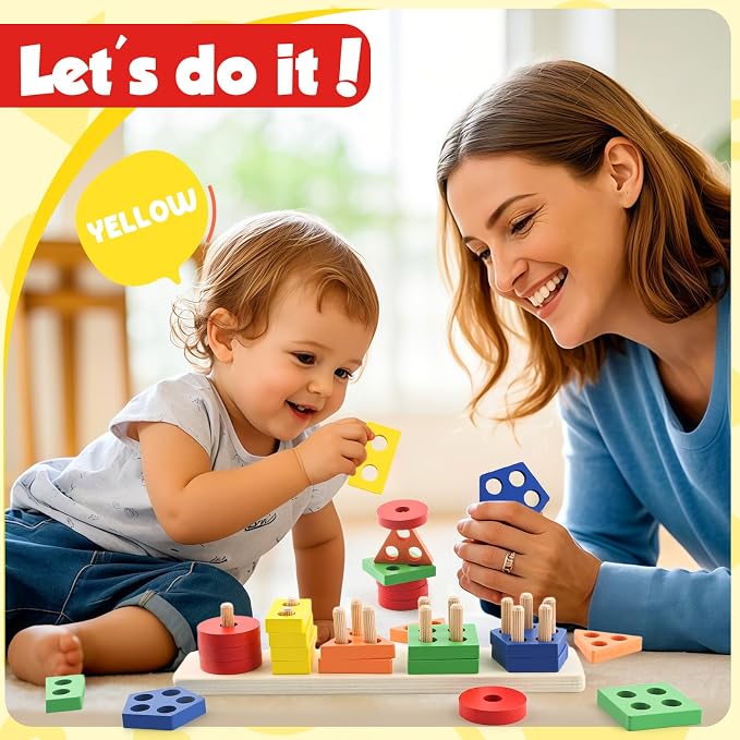 Montessori Toys for 2 3 Year Old Girls Boys, Wooden Sensory Toys for 2-3 Year Old Birthday Gifts, Education Toddler Puzzles Toddler Easter Basket Stuffers Learning Toy Activities Puzzles Ages 2-3