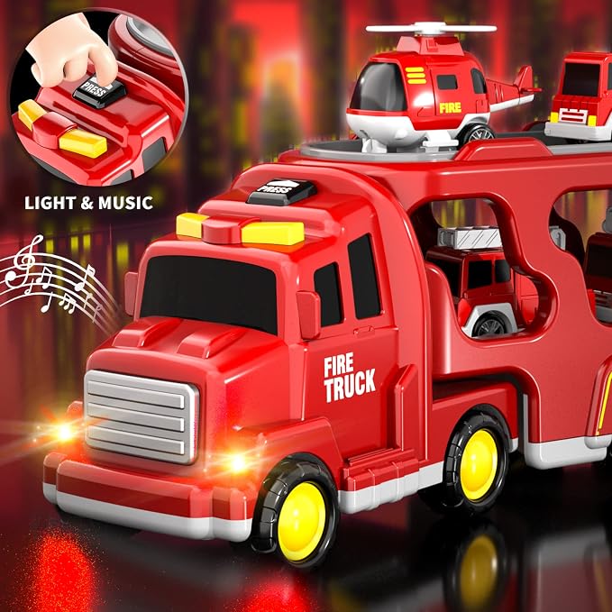 Bennol Fire Truck Toy Set for Kids Toddlers Ages 3-5: Fire Engine with Extendable Ladder & Helicopter | Friction Powered Toy Cars for Boys Girls Gifts1 2 3 4 5 Years Old