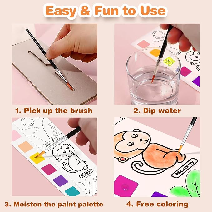 ZHOC Paint with Water Coloring Books for Kids, Pocket Mess Free Watercolor Painting Sets for Kids Ages 3 4 5 6 7 8+, Water Color Paint Set Arts and Crafts Gift for Boys Girls, Animals