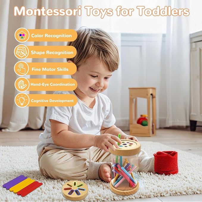 Montessori Shape & Color Sorting Montessori Toys for Toddlers 3, Wooden Fine Motor Skills Sensory Toy Preschool Learning Toys Travel Gift for Boys and Girls (Acrylic Set)