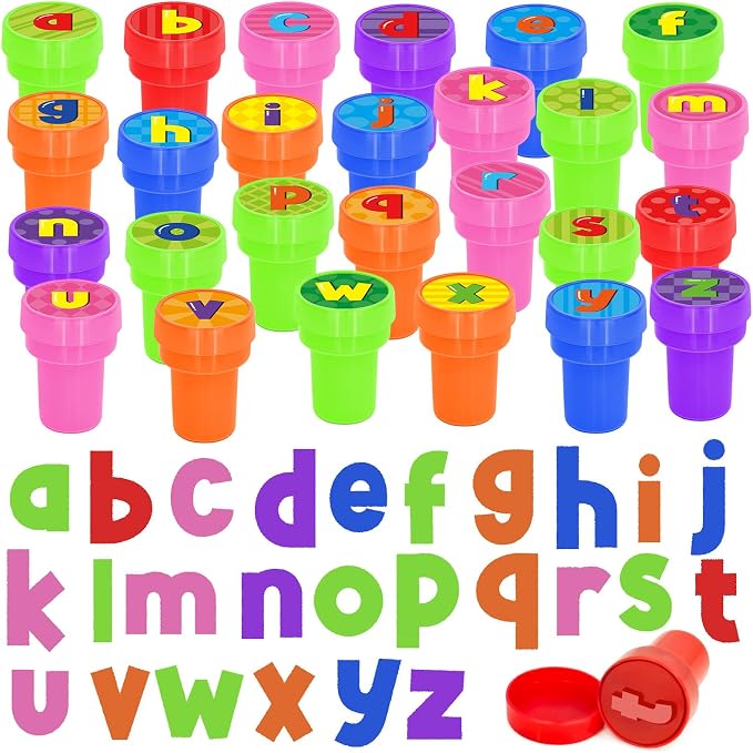 Cinrobiye 24 Pcs Alphabet Stampers Party Favor Set, Cute Letter Stamps for Kids Birthday Party, Classroom Rewards, ABC Learning Toys, Goody Bag Fillers, Educational School Supplies