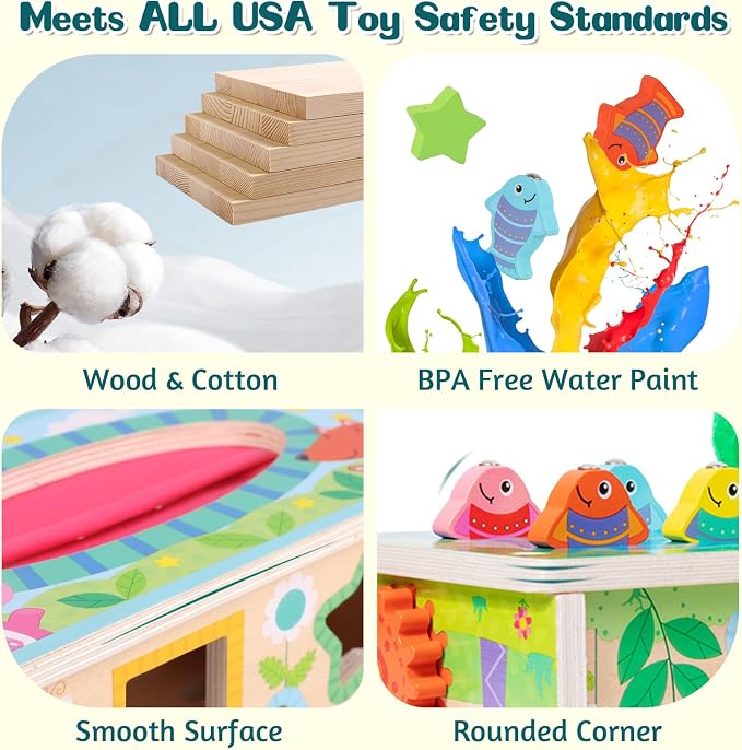 Ancaixin 6-in-1 Montessori Tissue Box Toy for 6+ Months Baby, Activity Cube | Wooden Puzzles 12-18 Months, Perfect 1 Year Old Girl Boy Gifts, Sensory Toys for Toddlers 1-3, Baby 1st Birthday Gift