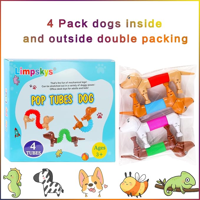 Dog pop Tubes fidgets,Dog Party Favors, Stocking Stuffers for Kids | dog toys for kids, toddler stocking stuffers,toys for autistic kids 5-7,easter egg fillers,easter egg stuffers