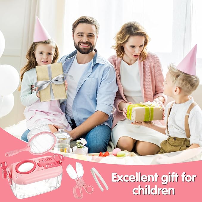 2 Sets Bug Catcher for Kids, Bug Catching Kit Gifts with Butterfly Net Toys | Built-in Magnifying Glass Bugs Box, Kids Camping Toys Bugs Collection Outdoor Explorer Kit for Girls Age 3 4 5 6 7 8, Pink