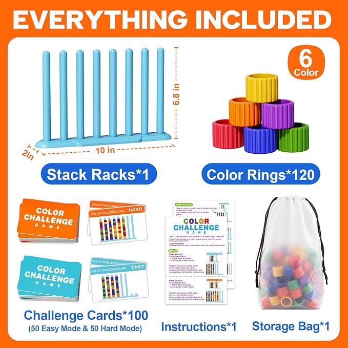 FLLOBE Color Challenge Game, Color Matching Puzzle Game for Family Game Night and Parties, Board Games for Kids 6-8-12 and Adults, Stacking Game Toys Gifts for Boy & Girl Birthday Christmas