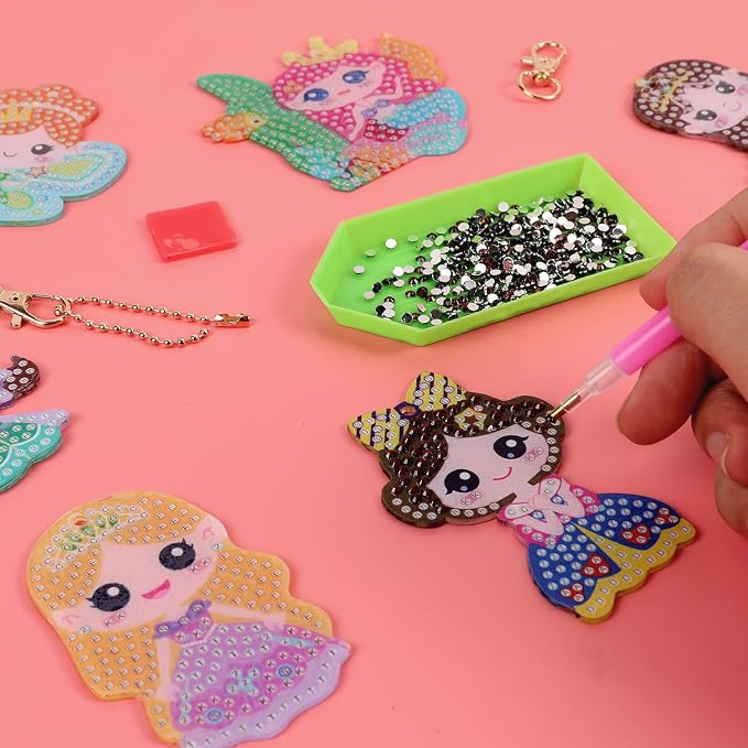 Labeol Arts and Crafts for Kids - Creat Your Own GEM Keychains-5D Diamond Painting by Numbers GEM Kits for Kids Girls Toddler Age 6-7 6-8 10-12