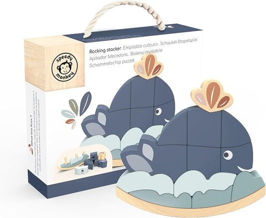 Rocking Stacker – Whale Balance Game, 13 Wooden Pieces, Fun Skill Challenge for Family, Develops Hand-Eye Coordination, Fine Motor Skills, Non-Toxic Paint, for Kids 2-6 Years | 13 pieces, whale rocker, sorting & stacking toys, balance toys, montessori ...
