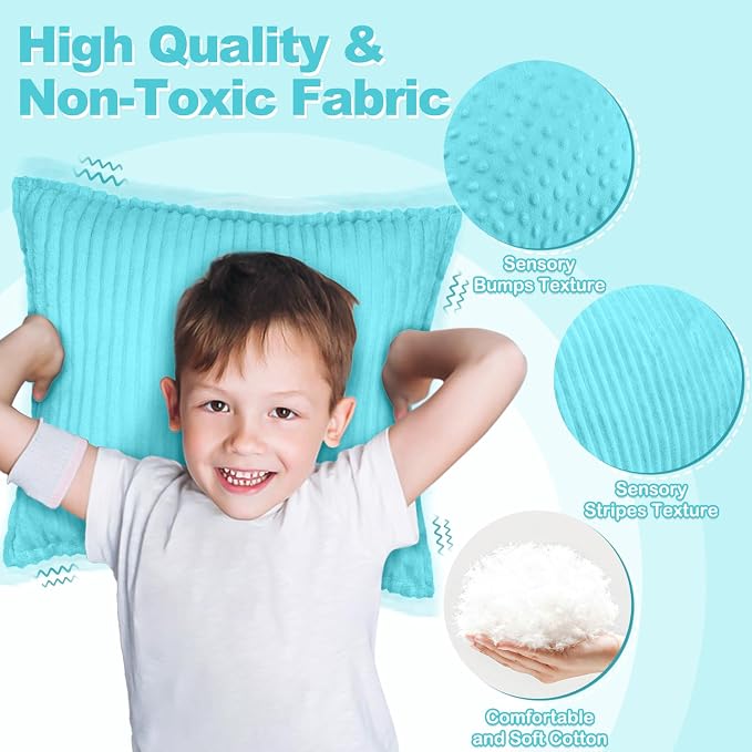 Subao 12" Vibrating Toddler Pillow with Two Textures, Sensory Toys for Kids with Autism, ADHD, Birthday & Xmas Gift for Boys & Girls Aged 4-10, Blue
