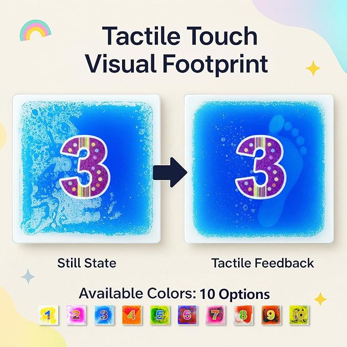 Sensory Floor Tiles for Preschool: 12" Liquid Number Mats, 10 Pack | Interactive Learning Tiles for Counting, Number Recognition, Visual Tracking, Stepping Games, and Classroom Activities