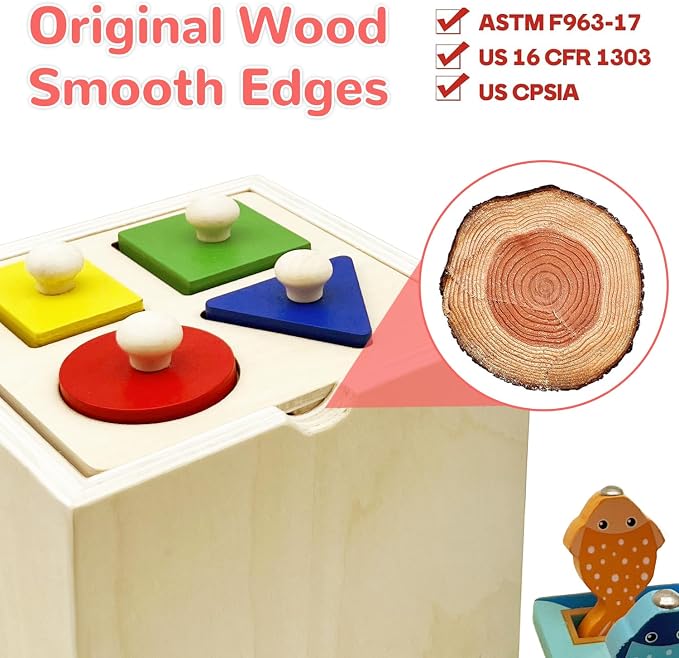 Wooden Montessori Toys for Toddlers 1-3, Color & Shape Sorting Matching Games, Fine Motor Skills Sensory Preschool Learning Educational Toys Baby Boys Girls Gifts (5 in 1)