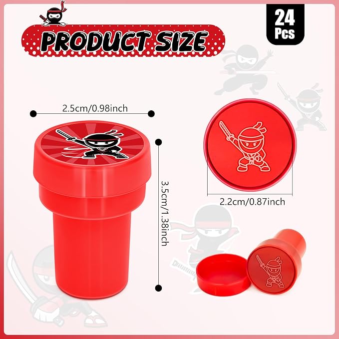 Cinrobiye 24 Pcs Ninja Stampers Party Favor Set, Cute Ninja Warrior Stamps for Kids Birthday Party, Classroom Rewards, Goody Bag Fillers, Martial Arts Themed Party Supplies