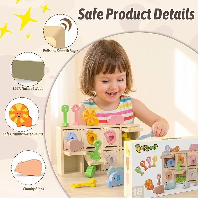 Montessori Toys for 2 Year Old|Wood Lock and Key Toy Fine Motor Skills Color Sorting Shapes Games for Toddlers 1-3|Preschool Learning Activities Birthday Gifts for 2 Year Old Girls and Boy