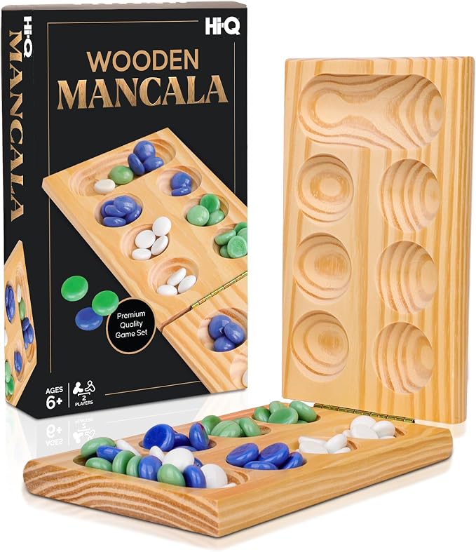 Hi Q Mancala Board Game, 2 Player Classic Strategy Table Games for Kids & Adults - Wooden Folding Board, 48 Marbles - Ages 6+