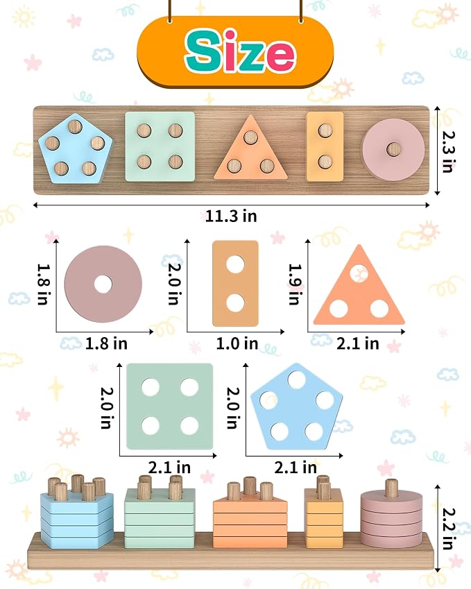 Zartores Montessori Toys for 1 2 Year Old Boys Girls Gifts, Toddler Toys | Wooden Shape Sorter Toy for Ages 2-4, Toddler Learning Toy, Wooden Puzzles, 1 2 3 Year Old Birthday Gift