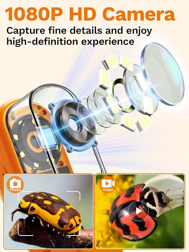 Bug Catcher for Kids with Microscope, Bug Catching Kit-Orange | Kids Microscope, Outdoor Toys with Magnifier, Tweezers & Insect Box, STEM Educational Birthday Gift for Kids Ages 3-12