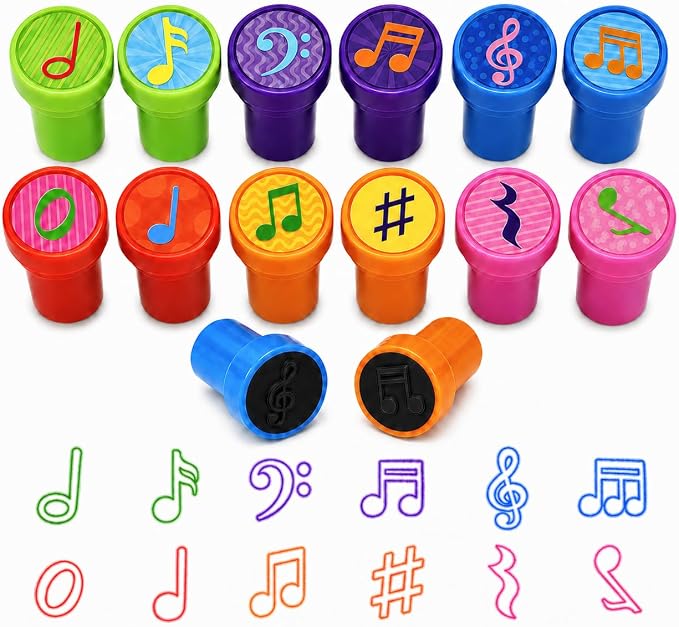 Cinrobiye 24 Pcs Music Note Stampers Party Favor Set, Pre-Inked Musical Note Stamps for Kids, Music Theme Birthday Party Supplies, Classroom Rewards, Goody Bag Fillers, Piñata Fillers