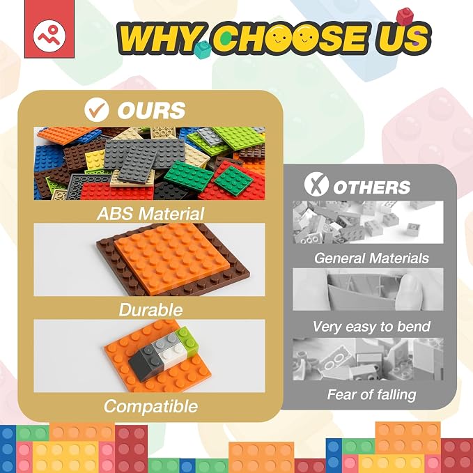 HUIZDQ 150 Pieces Classic Building Baseplate, 12 Sizes Small Base Plates | Compatible with All Major Brands Building Blocks, 12 Colors