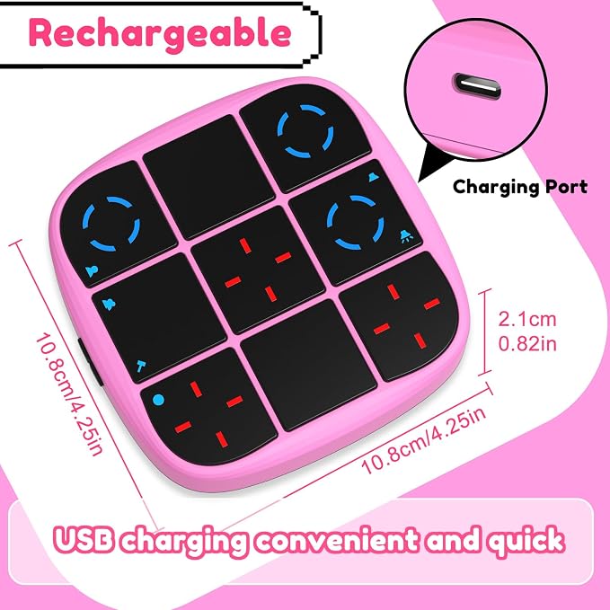 KOQQQ Rechargeable Tic-Tac-Toe Bolt Game, Upgraded 4-in-1 Handheld Puzzle Console, Electronic Educational Memory Game, Portable Travel Car Ride Board Games for Kids Adults (Pink)