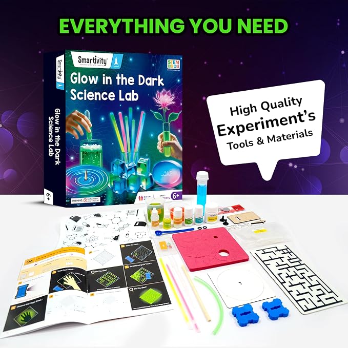 Smartivity Glow Magic Science Kit for Kids 6-12 Years | 20 Amazing Glow-in-the-Dark Science Experiments | STEM Toy | Birthday Gift for Boys & Girls Ages 6,7,8,9,10,11,12