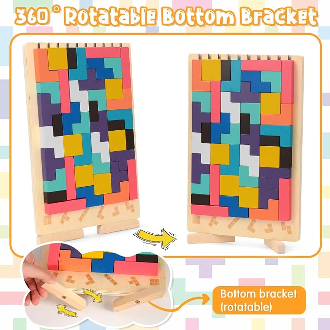 Wooden Stacking Puzzle Toy, Montessori Toys for 3+ Year Old, Wooden Brain Teaser Puzzles, 3D Russian Blocks, Educational Gift for Boys and Girls, Brain Teaser Activity for Home Decor & Toys & Games