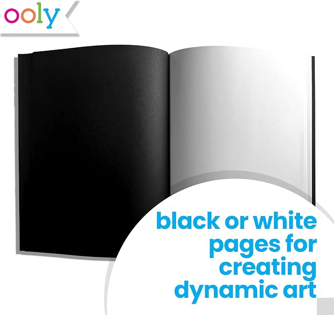 Ooly Metallic Sketchbook Coloring Art Kit, 7" x 9", 13 Piece | Ages 8+, 6 Metallic Markers, 6 Metallic Gel Pens, 40 Sheets of Black and White Paper, 20 Each, Fun Drawing Kit, Gift for Kids
