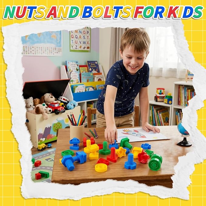 Bbiamsleep 40 Pcs Plastic Nuts and Bolts for Kids Fine Motor Skills(Random) | Nuts and Bolts Toys Shapes Color Matching Toys for Sorting Counting Training Preschoolers