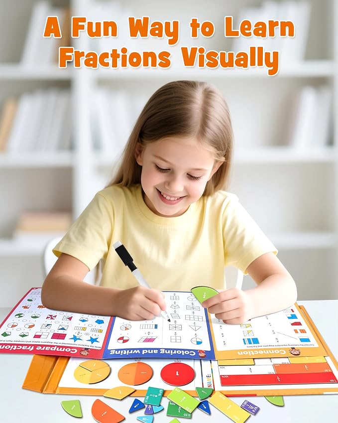 Large Magnetic Fraction Playbook Maths Manipulatives for Kids | Magnetic Fraction Educational Puzzle with Tiles & Circles, Montessori Fraction Learning Toys for Elementary School Children