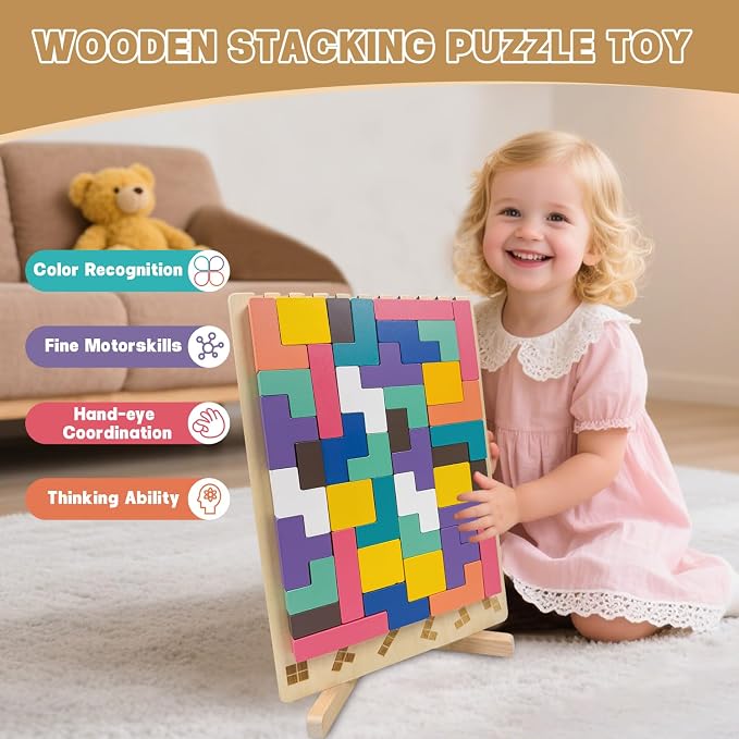 Wooden Stacking Puzzle Toy,3D Wooden Montessori Puzzles Toy,Giant Russian Block Game,Puzzle Board for Kids Jigsaw Puzzle Toddlers Brain Teasers for Kids 5-7 8-12 Years