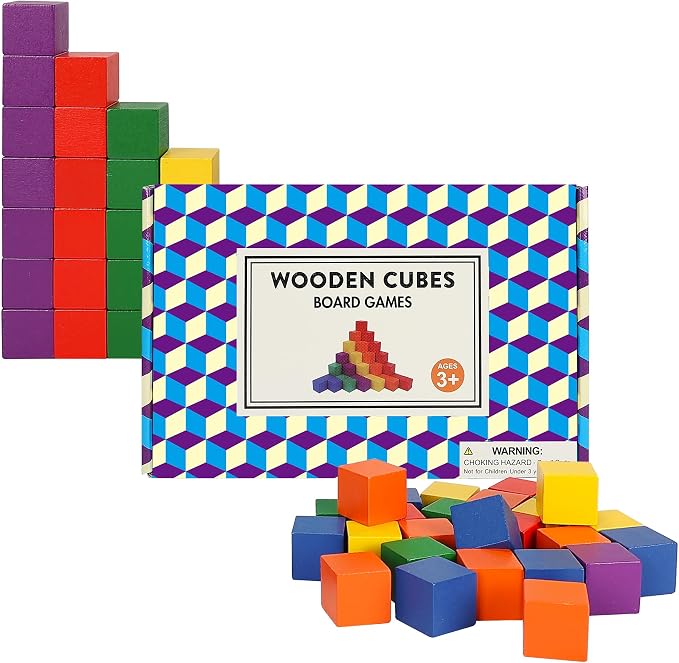 Offelec 108 Pack 1 Inch Wooden Blocks, 6 Colors STEM Math Sorting Toys, Wood Building & Stacking Blocks for Toddlers, Classroom Learning Wooden Cube Blocks, Creative Play & DIY Craft for Kids Ages 3+