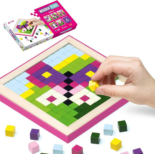 Mosaic Wooden Pixels – Montessori Puzzle for Toddlers – 250-Piece Wooden Puzzles for Toddlers– Educational Travel-Friendly Kids Puzzles Ages 2-4 – FSC Wood, German Water-Based Paints