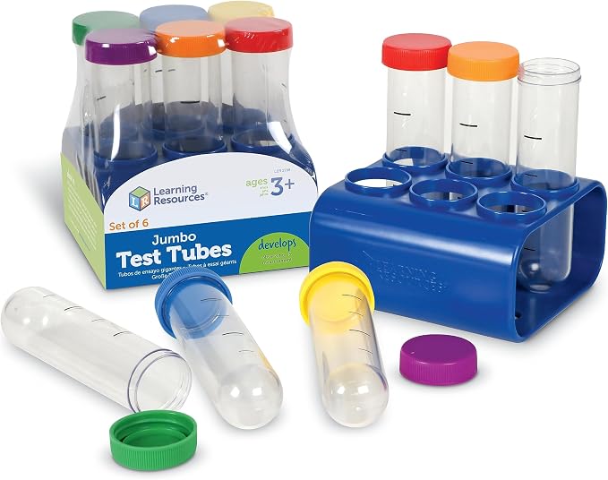 Learning Resources Primary Science Jumbo Test Tubes with Stand | Classroom Test Tubes, STEM Activity, Set of 6 Tubes, Ages 3+