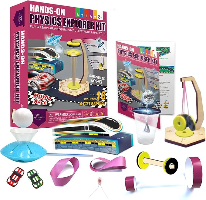 Physics Science Kit for Kids Ages 8-12 | STEM Educational Gift with 16 Experiments | Static Electricity, Magnetism & Air Pressure | DIY Science Set for Boys & Girls Birthday Christmas